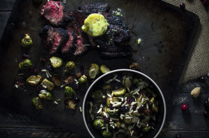 Steak with Garlic Bearnaise Butter Cran-Bacon Brussel Sprouts